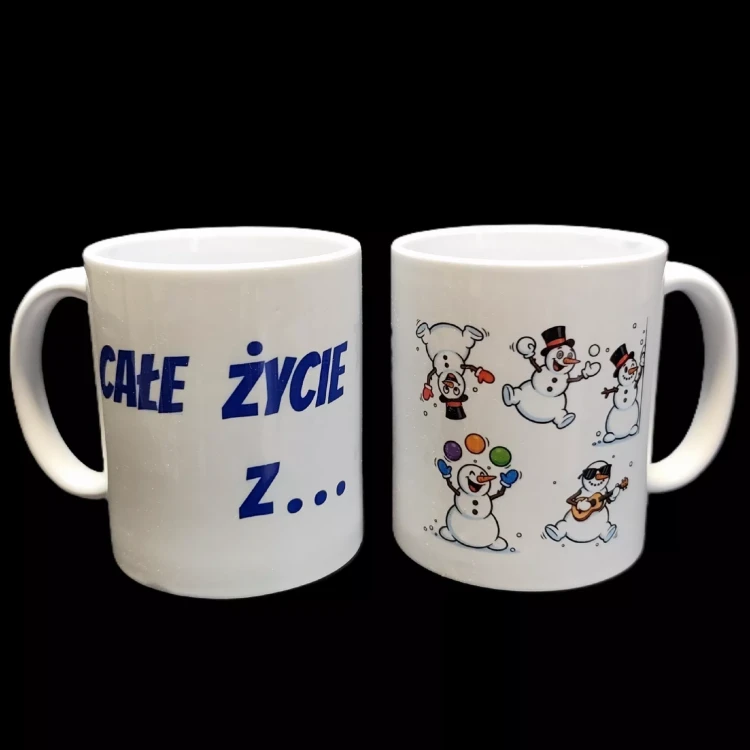Kubek ceramiczny z nadrukiem sublimacyjnym "Całe życie z bałwanami".