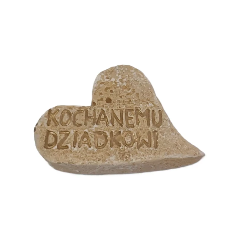 Serce gipsowe beżowe ze złotym napisem "Kochanemu Dziadkowi"