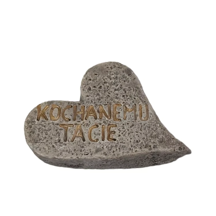 Serce gipsowe szare ze złotym napisem "Kochanemu Tacie"