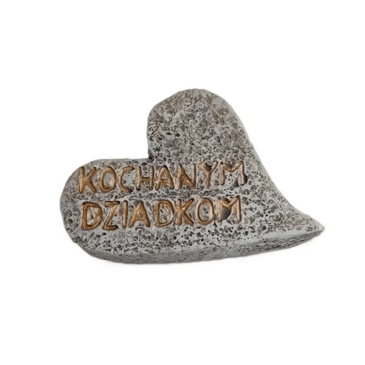 Serce gipsowe szare ze złotym napisem "Kochanym Dziadkom"