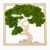 Dekoracyjny obraz z drewnianą ramą przedstawiający stylizowane drzewo bonsai. Korona drzewa wykonana jest z naturalnego, zielonego mchu chrobotka, a pień i gałęzie z jasnego drewna. Produkt pokazany na białym tle w kwadratowym kadrze.