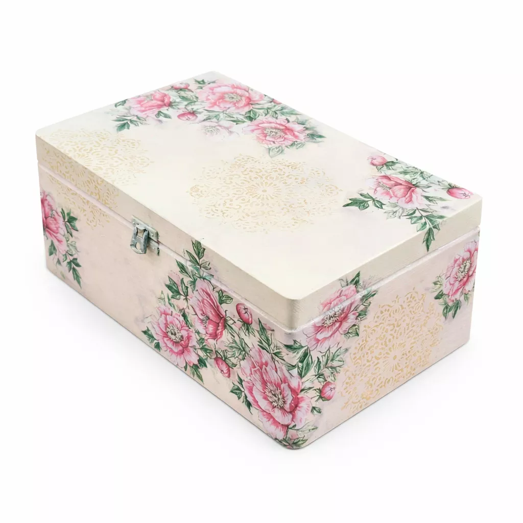 Drewniane pudełko decoupage peonie róż