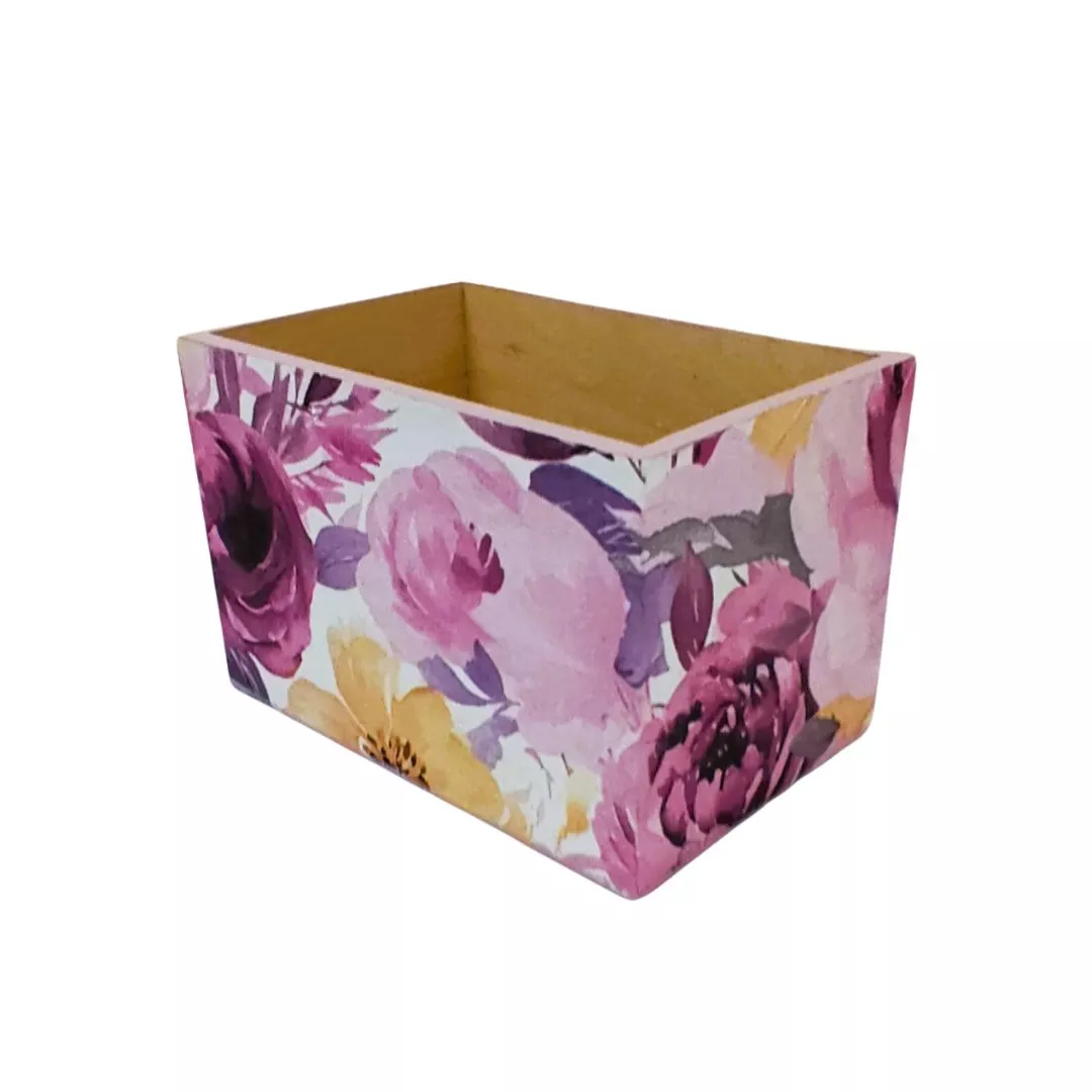 Pudełko decoupage prostokąt różowo pomarańczowe kwiaty