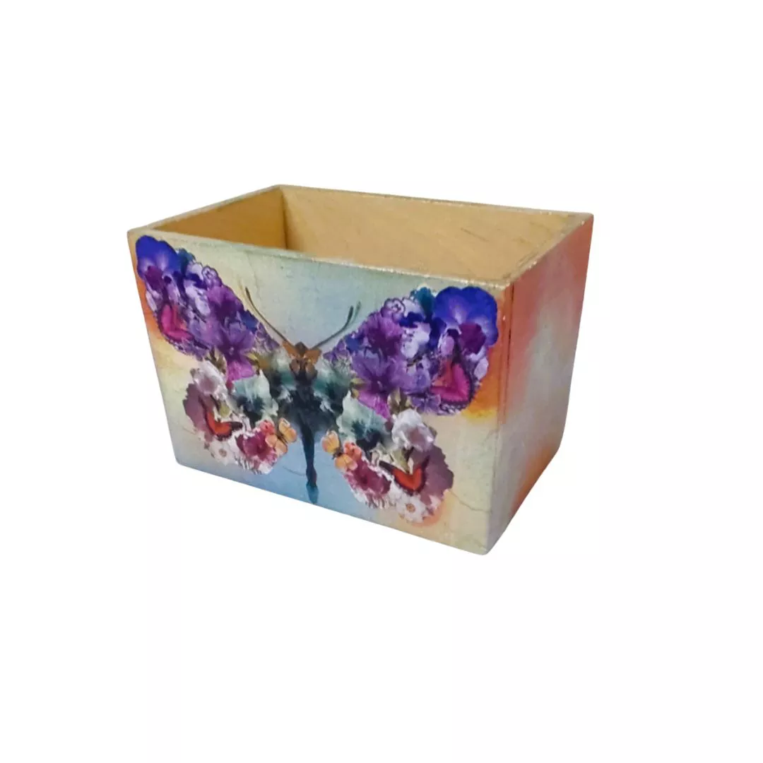 Pudełko decoupage prostokąt motyl z kwiatów