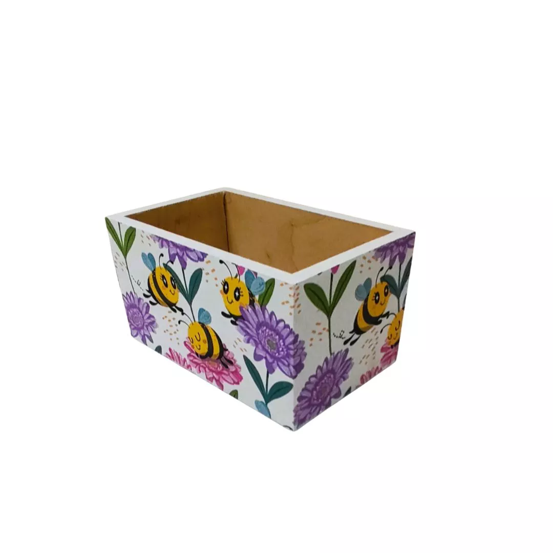 Pudełko decoupage prostokąt pszczółki biały