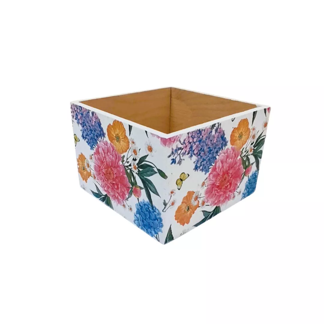 Pudełko decoupage kwadrat kolorowe kwiaty motyle