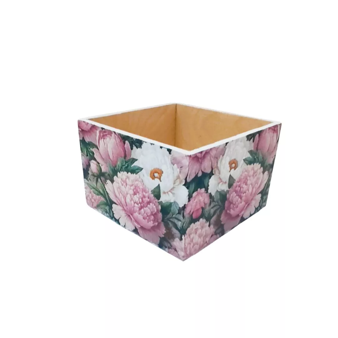 Pudełko decoupage kwadrat różowe białe peonie
