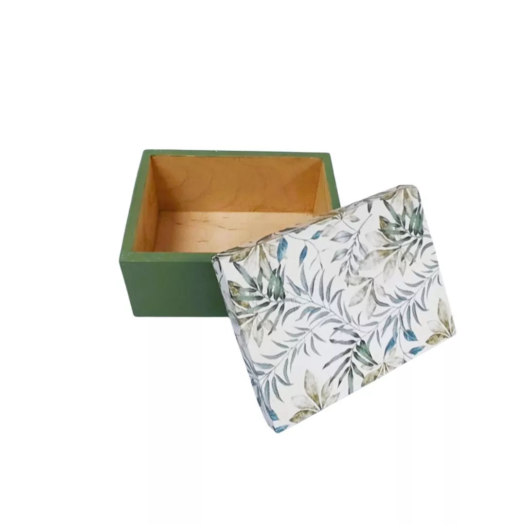 Pudełko decoupage prostokąt zamykane zielone liście