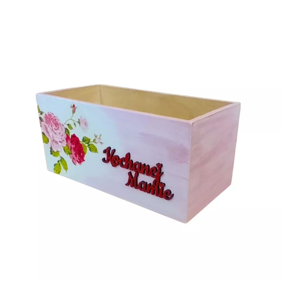 Drewniana skrzynka decoupage z kwiatami Kochanej Mamie