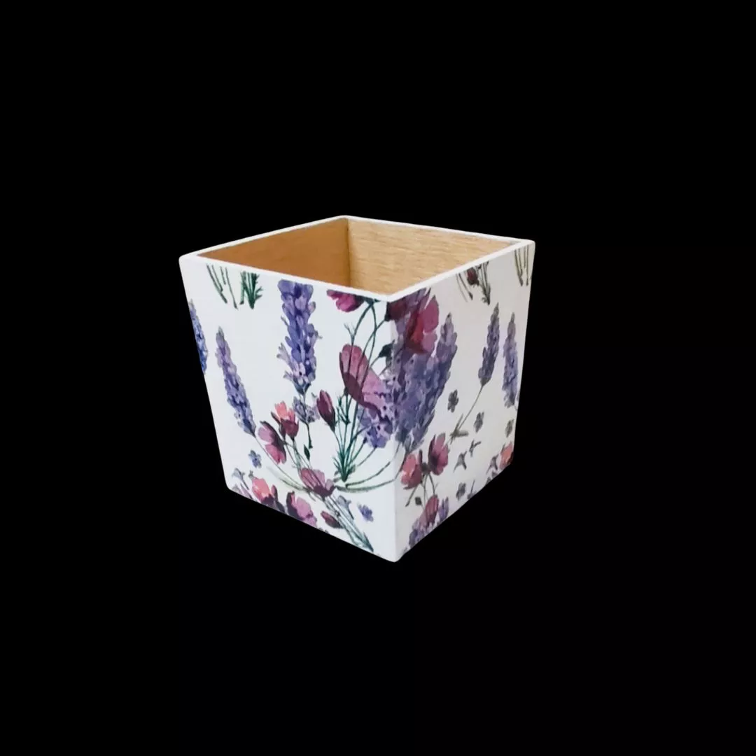 Pudełko decoupage kwadrat lawenda