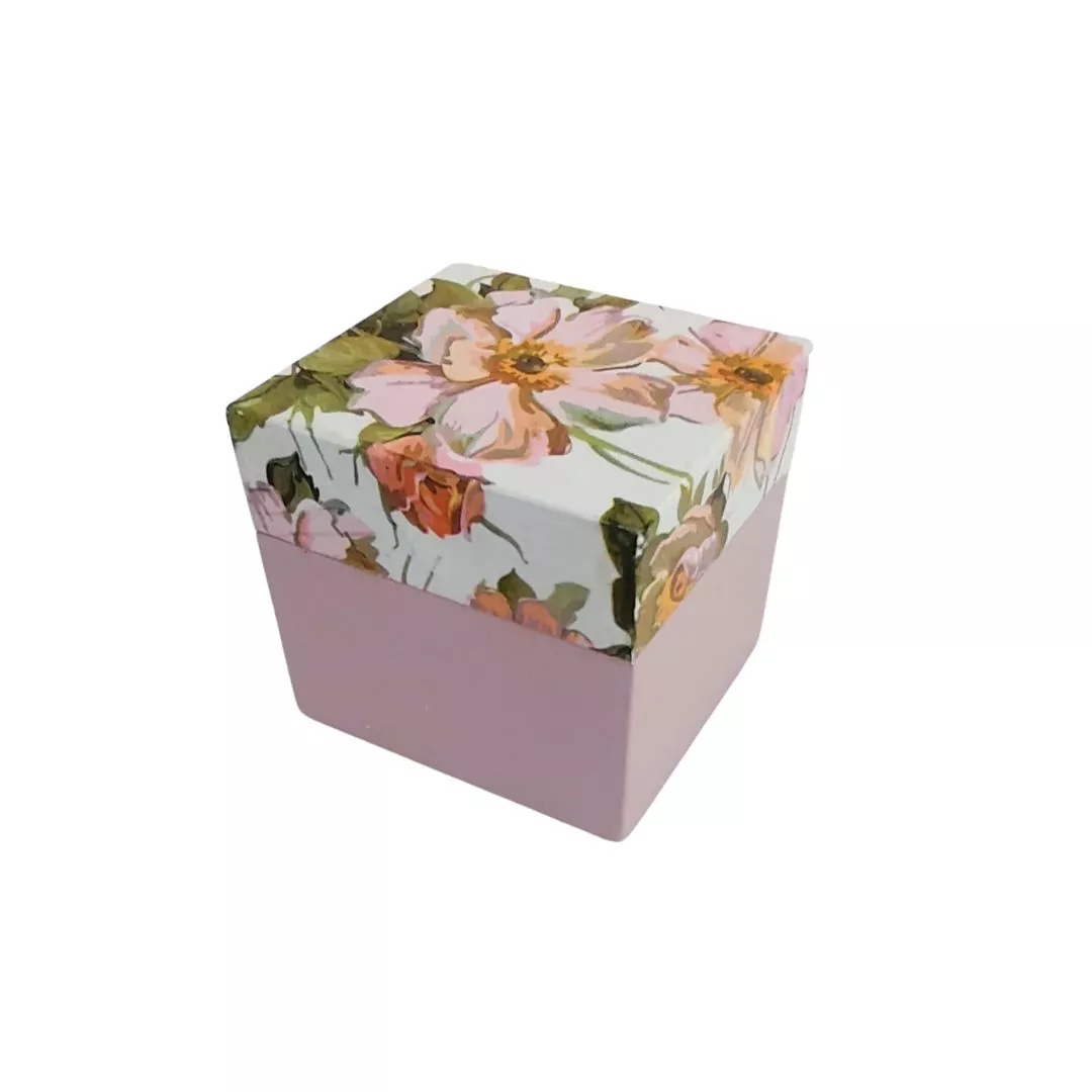 Pudełko decoupage prostokąt zamykane kwiaty biało różowe