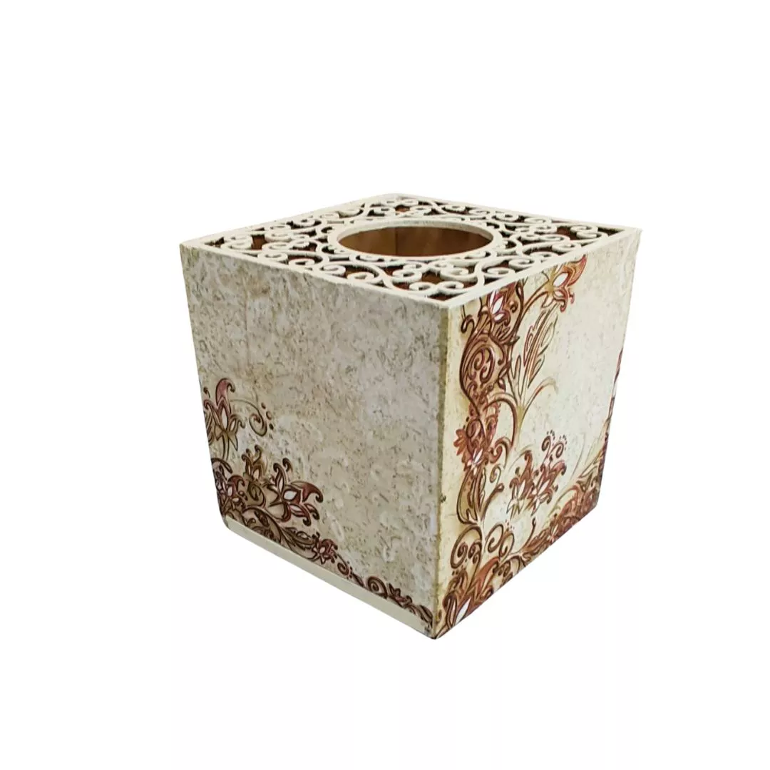 Drewniane pudełko decoupage serwetnik z ornamentami roślinnymi