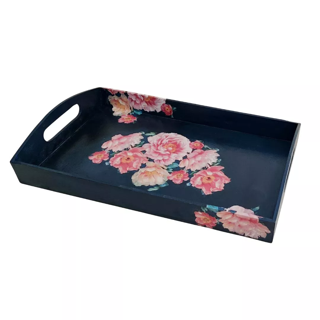 Drewniana taca decoupage kwiat nocy