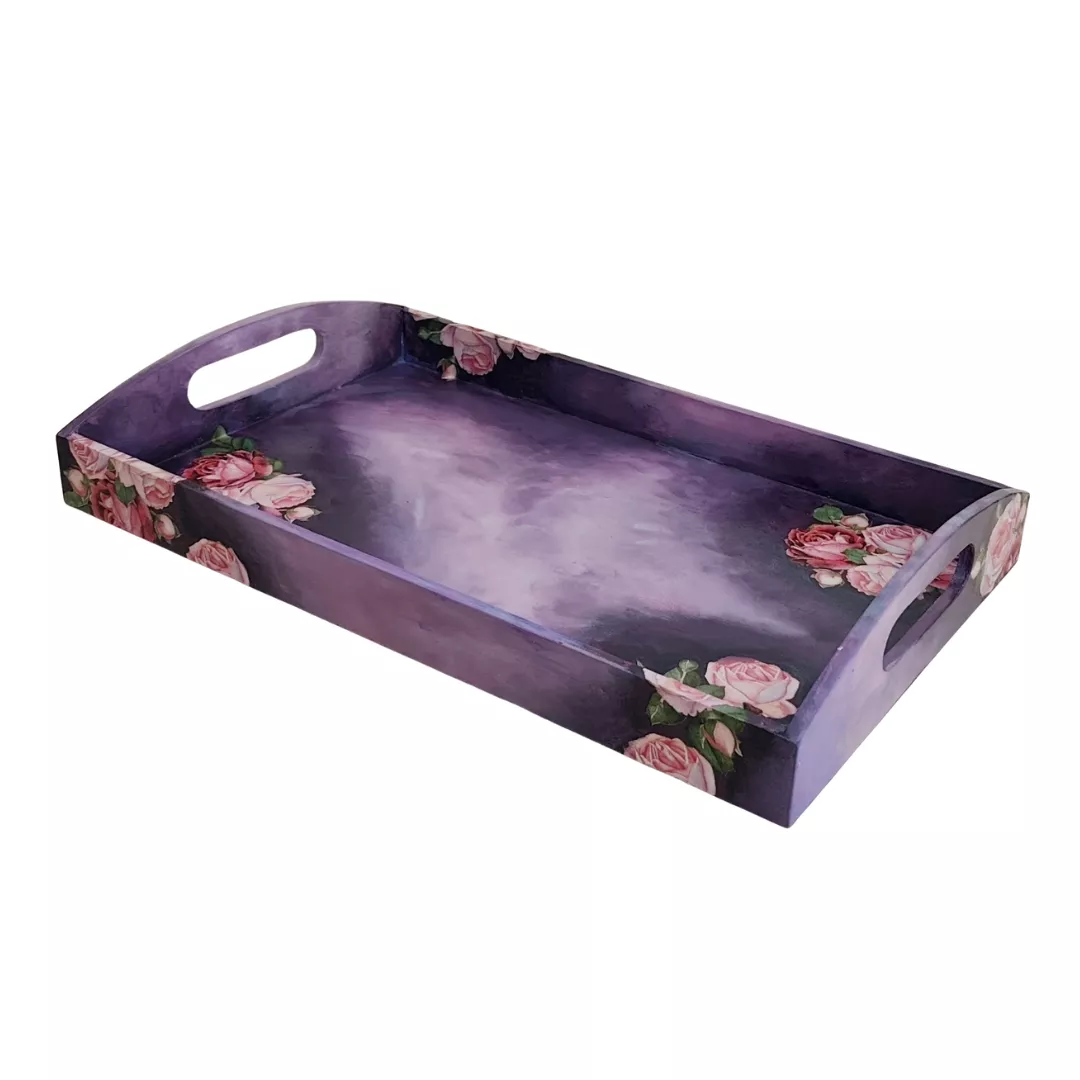 Drewniana taca decoupage purpurowe marzenie