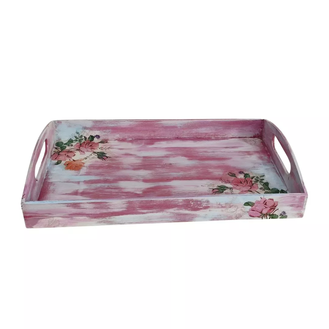 Drewniana taca decoupage różany poranek